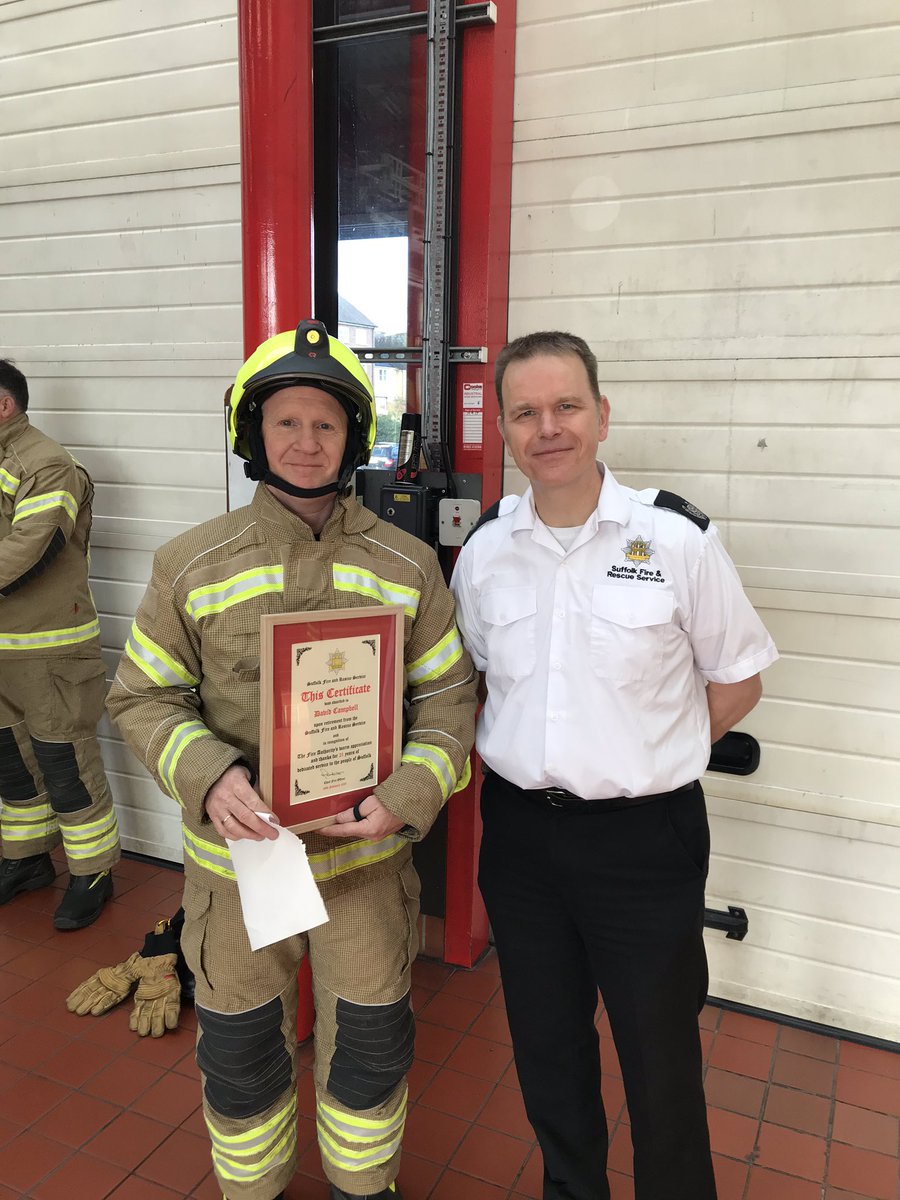 SuffolkFire's tweet photo. Earlier this morning Firefighter Dave Campbell based at Bury fire station was paraded off duty for the last time as he completed his night shift. We thank him for his loyal service and professionalism and wish him the very best as he starts a new chapter. https://t.co/nCunPNNDdn