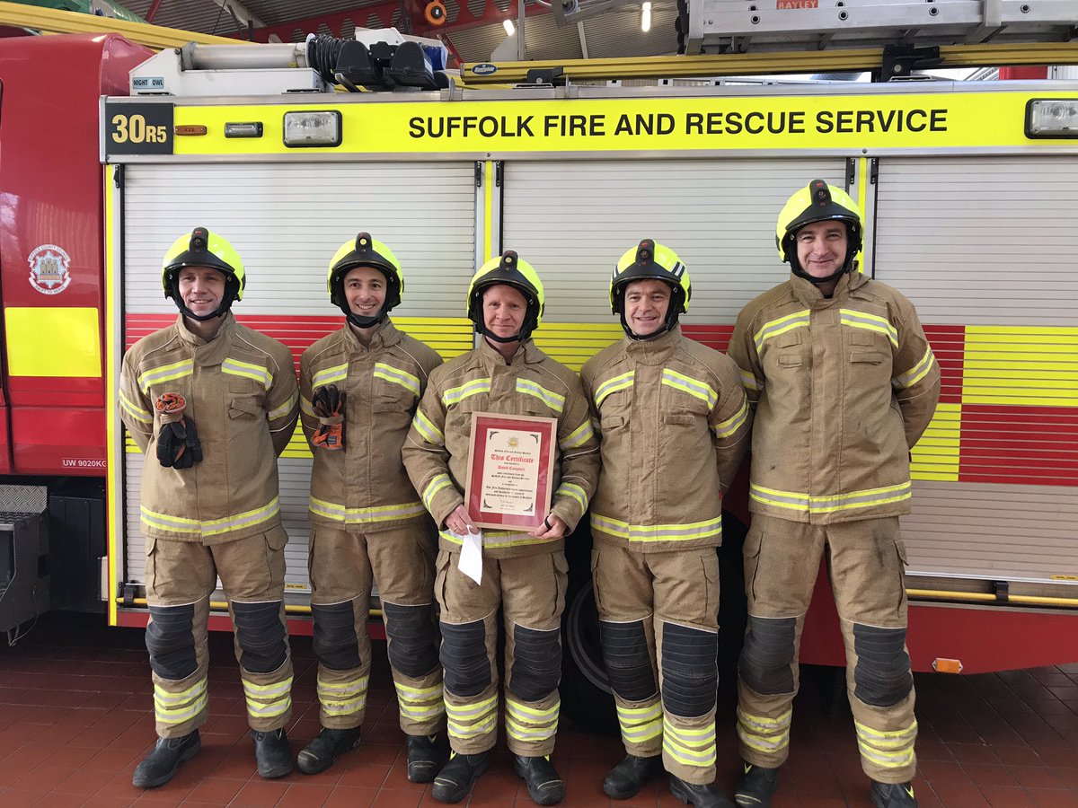 SuffolkFire's tweet photo. Earlier this morning Firefighter Dave Campbell based at Bury fire station was paraded off duty for the last time as he completed his night shift. We thank him for his loyal service and professionalism and wish him the very best as he starts a new chapter. https://t.co/nCunPNNDdn