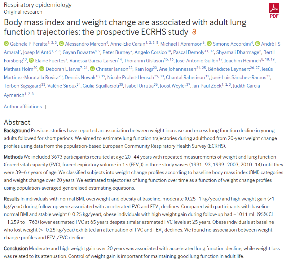 Gabriela P. Peralta (@gabriela___p) on Twitter photo Weight change is associated with the rate of lung function decline in adulthood
Check out our new paper at <a href="/ThoraxBMJ/">ThoraxBMJ</a>
➡️bit.ly/32umHSS
<a href="/judithgarciaaym/">JudithGarciaAymerich</a> <a href="/alemagoo/">Alessandro Marcon</a> <a href="/AlecStudy/">The ALEC Study</a> Weight change is associated with the rate of lung function decline in adulthood
Check out our new paper at <a href="/ThoraxBMJ/">ThoraxBMJ</a>
➡️bit.ly/32umHSS
<a href="/judithgarciaaym/">JudithGarciaAymerich</a> <a href="/alemagoo/">Alessandro Marcon</a> <a href="/AlecStudy/">The ALEC Study</a>