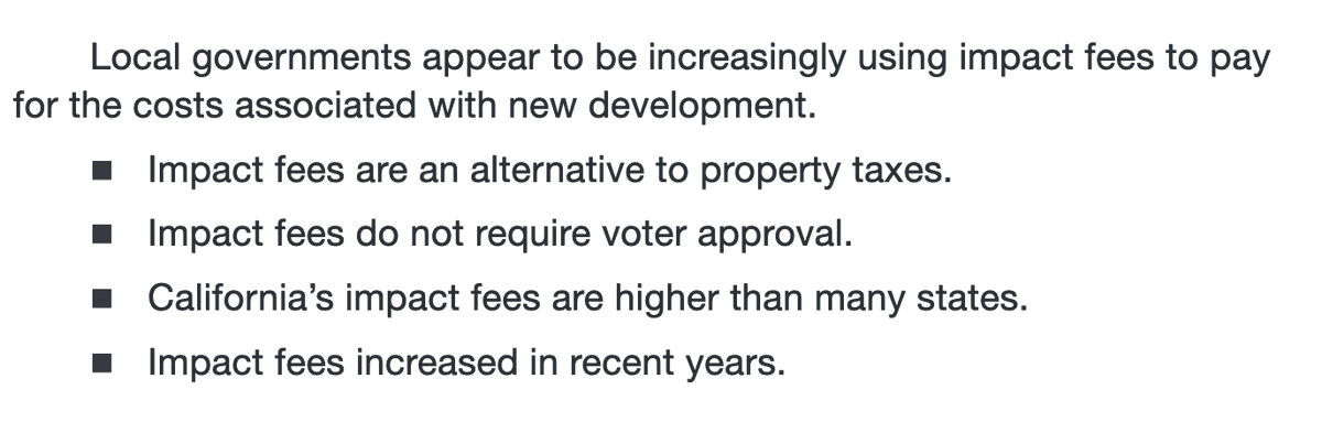 California’s extremely complex system for approving new local tax revenues has led cities and counties to impose fees on new development — which often don't need voter approval — instead per <a href="/LAO_CA/">Legislative Analyst</a>. lao.ca.gov/handouts/local…