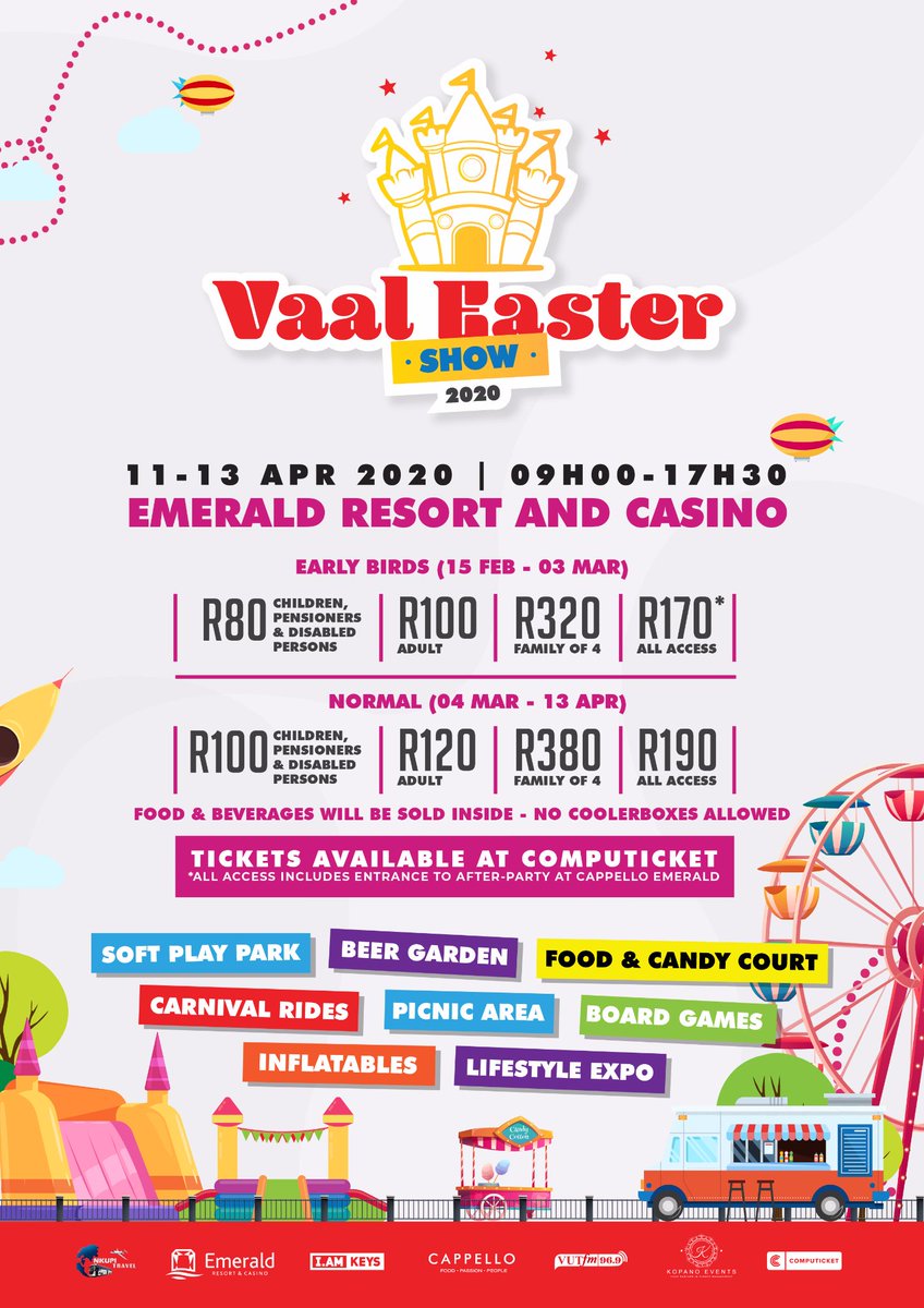 petjoza01's tweet photo. Please join us at the Vaal Easter Show 11 - 13 April at Emerald Casino &amp; Resort. It's going to be 3 days of fun filled family activities. Early bird tickets close 3 March.

#VaalEasterShow #VES https://t.co/w8EO8bRh7w