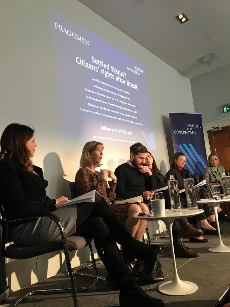 Really great attendance for <a href="/instituteforgov/">Institute for Government</a> and <a href="/fragomen/">Fragomen</a> discussion  on the EU Settlement Scheme with <a href="/M_Sumption/">Madeleine Sumption</a> <a href="/carolinenokes/">Caroline Nokes</a>  and <a href="/jl_owen/">Joe Owen</a> and <a href="/JCWI_UK/">JCWI</a> .