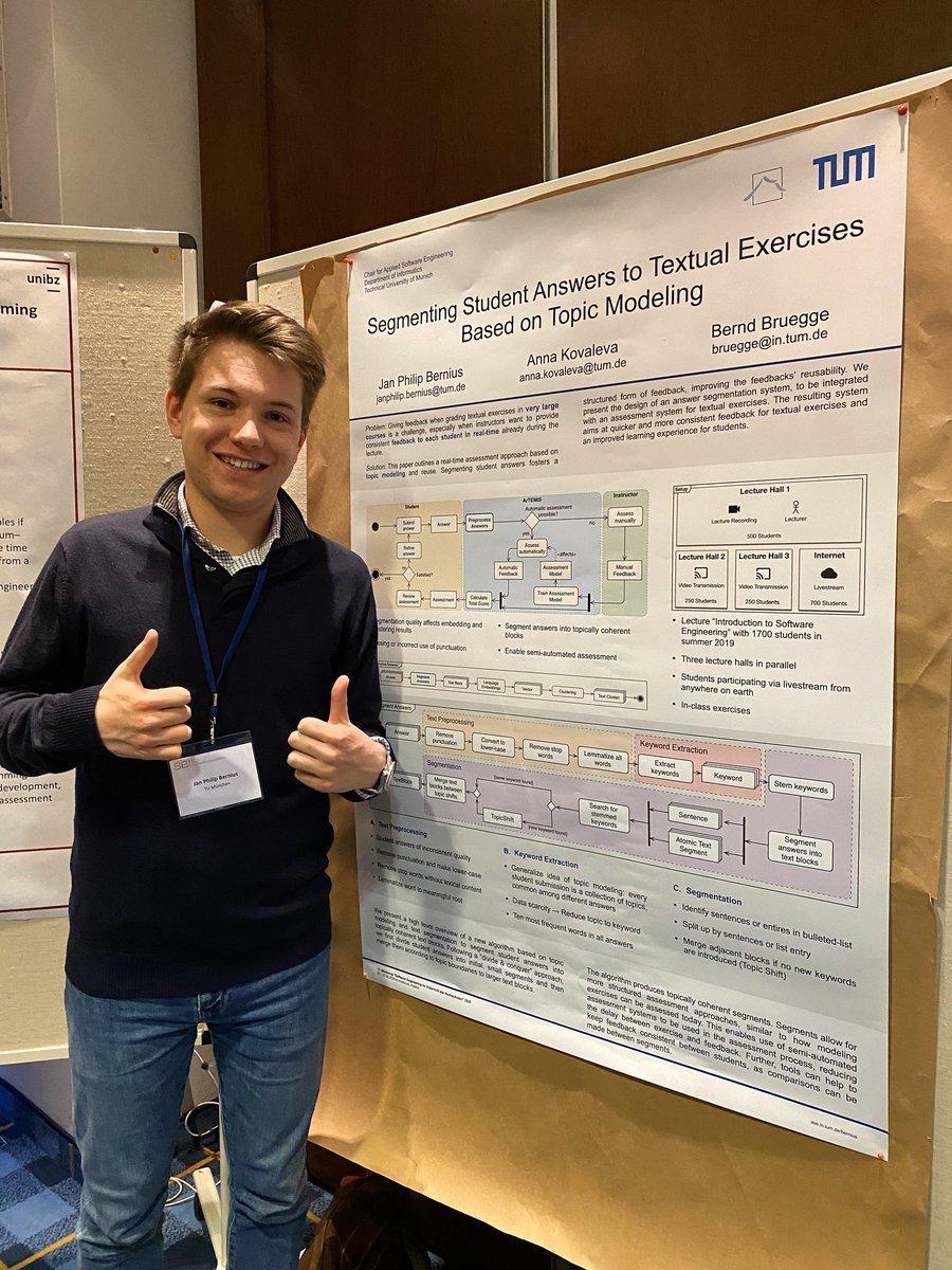 Jan Philip Bernius <a href="/jpbernius/">Dr. Jan Philip Bernius</a> @ls1intum is presenting his approach on ‘Segmenting Student Answers to Textual Exercises Based on Topic Modeling’.
