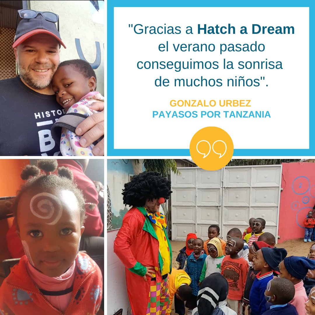 Hatchadream's tweet photo. Nuestro Dreamer Gonzalo, consiguió llegar a Tanzania para hacer sonreír a muchos niños que lo tienen difícil . Un proyecto precioso que se hizo realidad con la pasión de los voluntarios y la ayuda de Hatch a Dream para recaudar los fondos necesarios. Tú también puedes hacerlo!!. https://t.co/JPp4yR8GjA