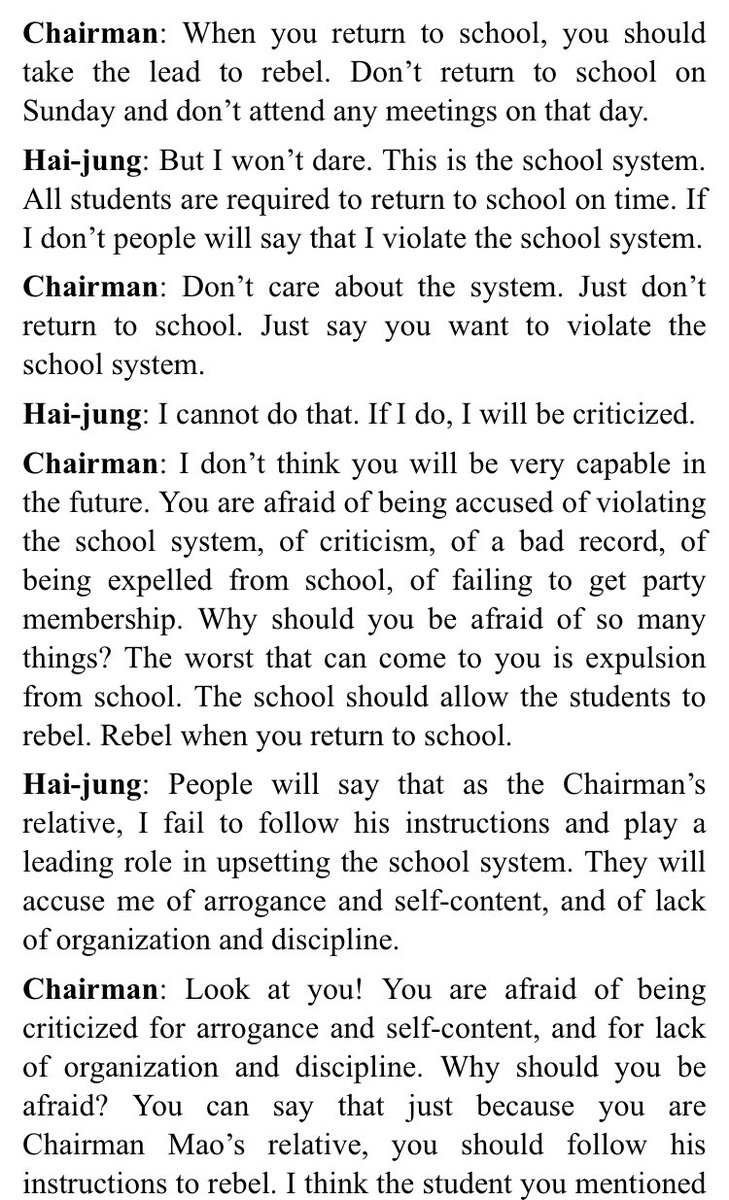 rohmerfan1127's tweet photo. This conversation between Mao and his niece (thank you @lakeeater and @public_friend) is absolutely hilarious. Emblematic of the relationship between Mao and Maoists https://t.co/nm1XDJEQ5b