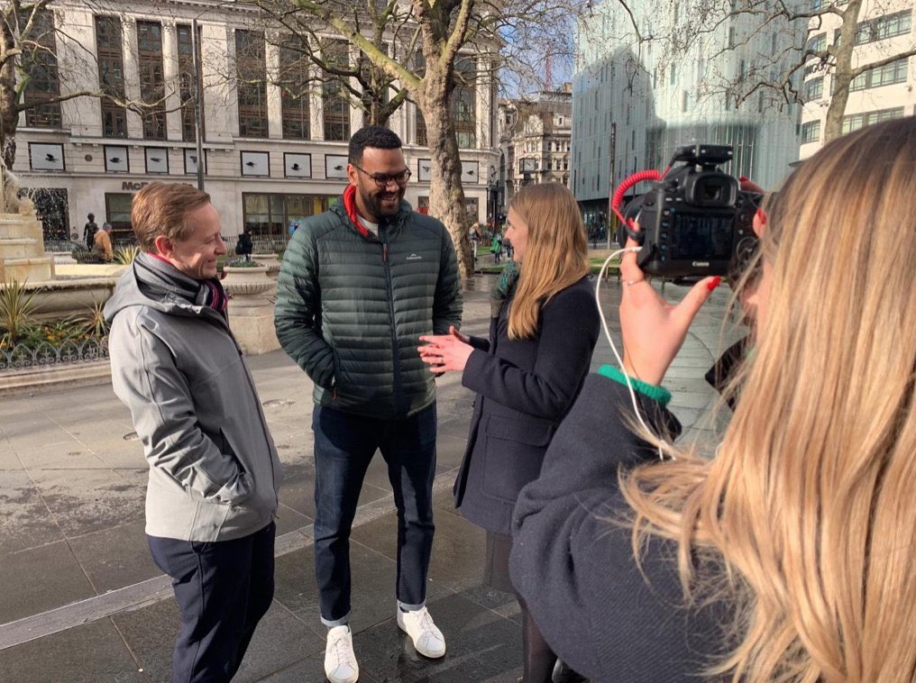 NextGen__Now's tweet photo. The Watkinator sheds his podium temporarily to laugh in public. Despite Karina's stern gaze.

NextGen's two rising stars filming with @ProfPensions. All about what it's like being a #PPRisingStar. https://t.co/YQwW3nE040