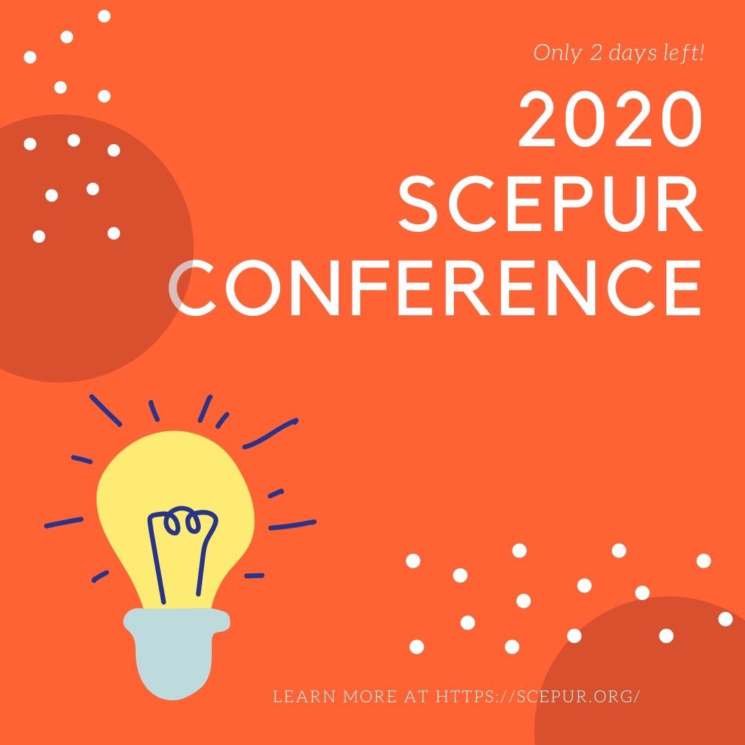 The 2020 SCEPUR Conference is in TWO days! Don’t worry if you missed early registration; you can come to the conference and register onsite! Wondering what presentations are happening this year? Go to the website and check out the Conference Info page for the presentation titles!