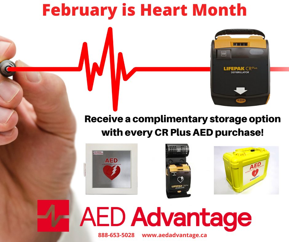 Only 3 days left in February??? That means only 3 days left to get in on our Heart Month Promo: Receive a complimentary storage option with the purchase of a CR Plus AED. 

Give us a call 888-653-5028 or visit our website for more details: aedadvantage.ca/product/lifepa…