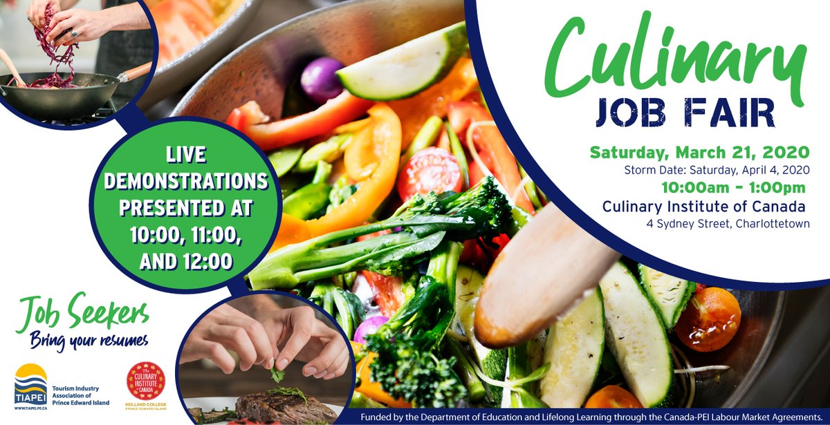 Choosetourism's tweet photo. Looking for a Career in the Culinary Arts?
The 2020 Culinary Job fair will be held at the Culinary Institute of Canada on Saturday, March 21.
This will be a great opportunity for job seekers looking for careers in the kitchen! Don't forget your Resume! https://t.co/SuyqgZq7tH