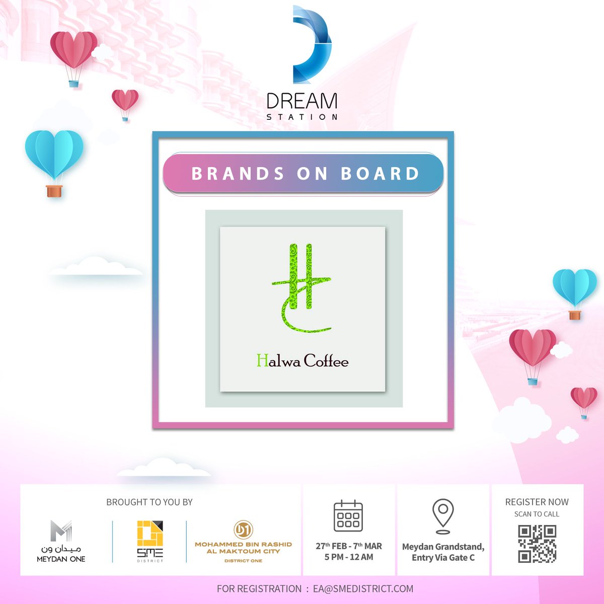 SMEDistrict's tweet photo. Excited to have "Halwa Coffee" on-board with us as F&amp;B Brand for DREAMSTATION2020, The Biggest Entrepreneurship Festival in UAE 🙌 Happening in Dubai at Meydan Grand Stand on 27th Feb till 7th March.

Brought to you by: @SMEDistrict, Meydan One &amp; District One https://t.co/56kwMuZUgf