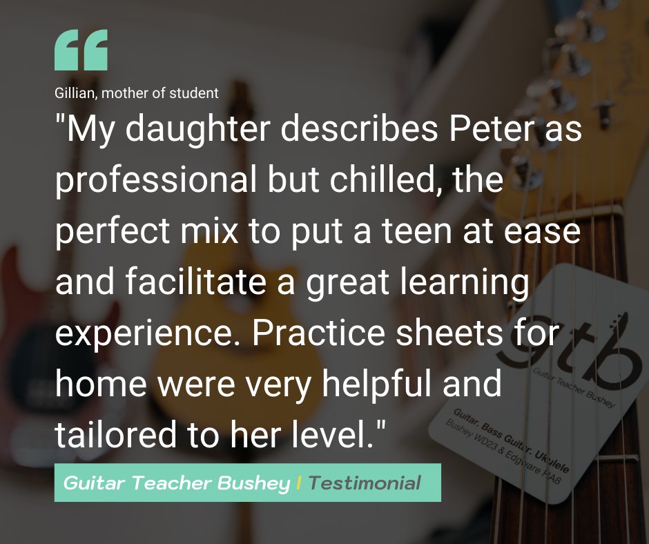 BusheyGuitar's tweet photo. Thank you Gillian for a lovely #review 🙏 
#guitar #guitarteacher #guitarlessons #testimonial #testimonials #reviews #happycustomer #happycustomers #smallbusiness #gratitude #musiclessons #guitartutor #bushey #busheymums #watford #watfordmums https://t.co/wMO00L9h4D