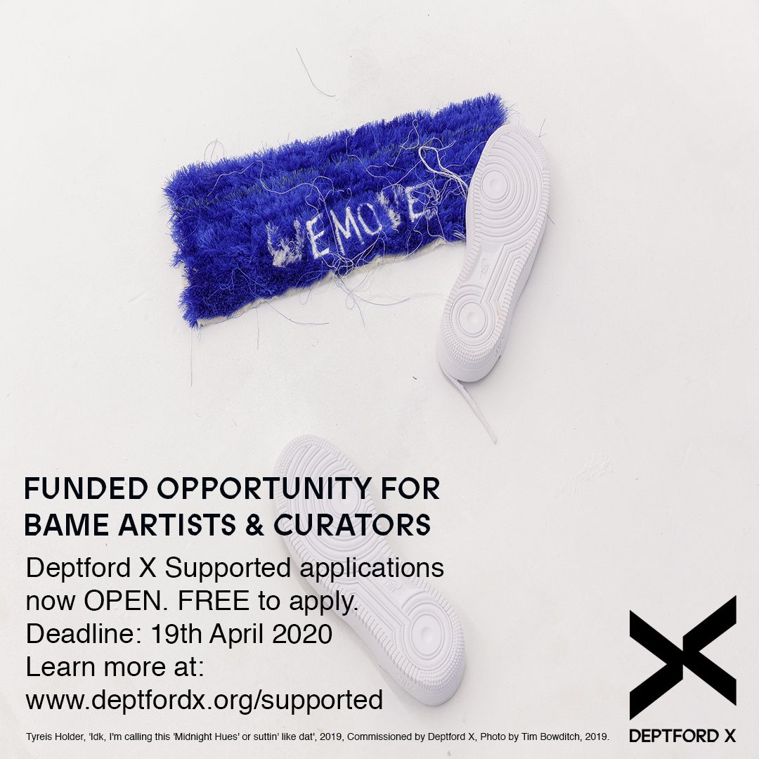 Supported is a #fundedopportunity for #BAME Artists & Curators to take part in the core programme of this year’s #Deptford X Festival. Application forms can be downloaded from our website: buff.ly/2udkTB8. DEADLINE: 19th April #lewisham #artistsontwitter #opencall