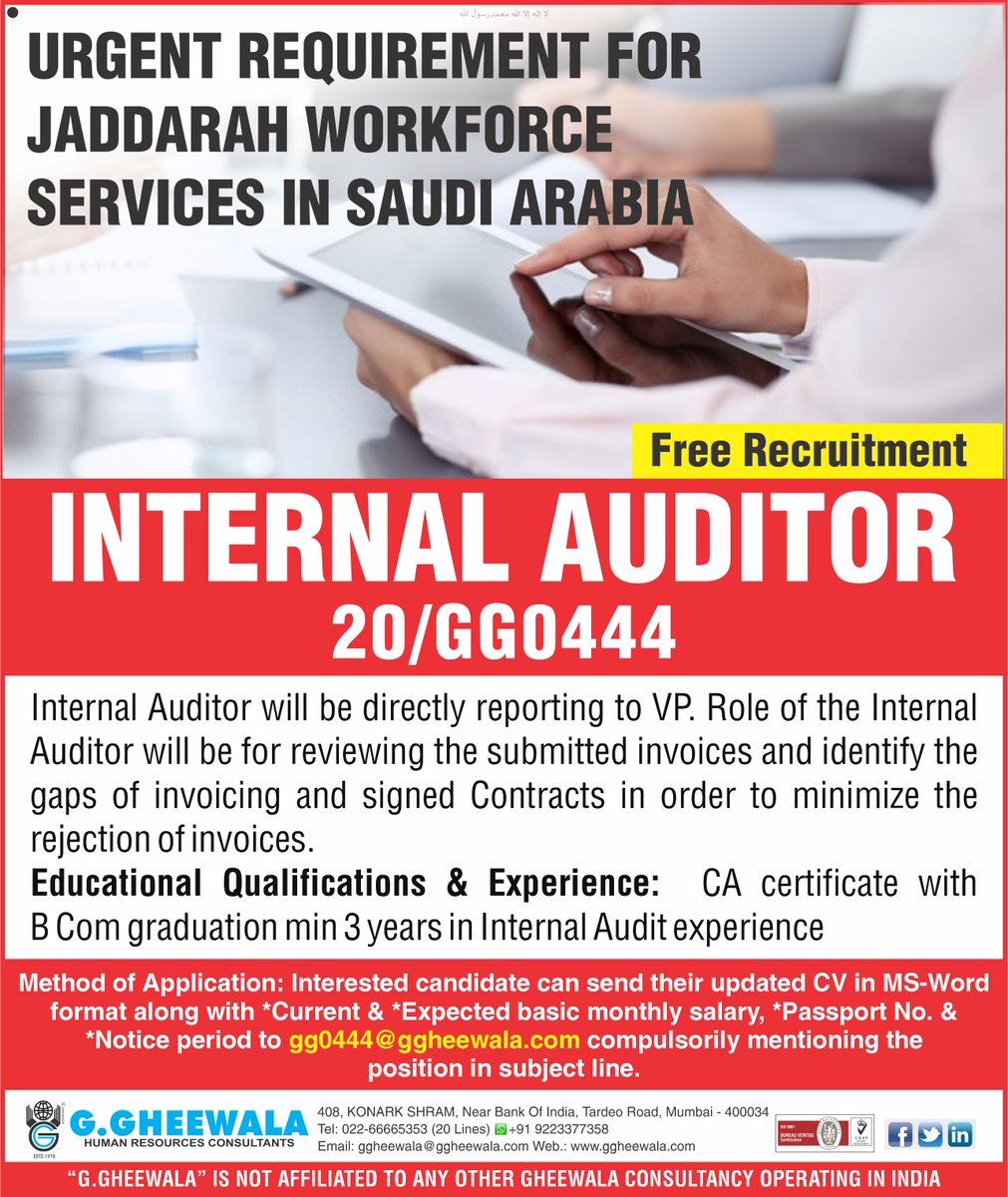 ggheewala1's tweet photo. #Internal_Auditor #Invoicing #CA #Chartered_Accountant  #Bcom #Saudi_Arabia #GCC #KSA #Gulf_Job #Abroad_Job #Jobs https://t.co/6zUA1F1pX2