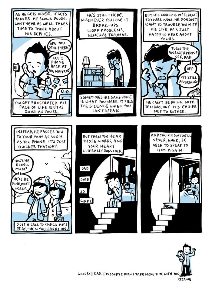 Hey. So this is on my mind. My Dad died suddenly ten years ago tonight. A long time ago but it still seems as random and unfair as it did then. Anyway the day after it happened i didn't know how to process, so i drew this comic. Thought I'd repost it to mark the anniversary x