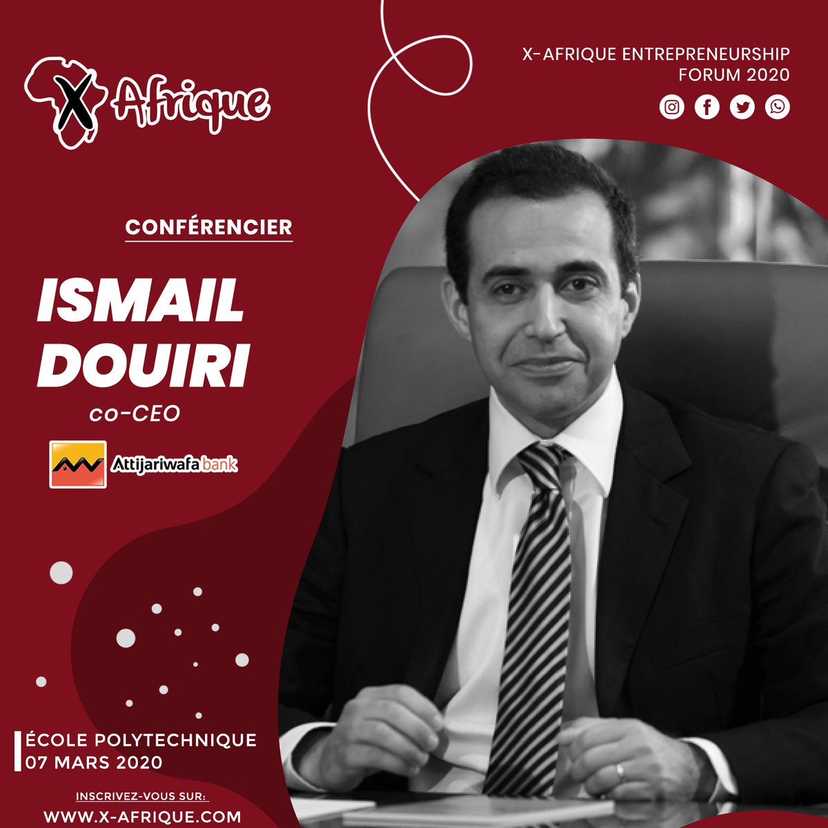 XAfrique's tweet photo. [🎯 Speaker Announcement] [ Ismail Douiri ] [Co-CEO de @AttijariwafaB ]
 @ismaildouiri ,  nous partagera son expérience du monde bancaire en Afrique, de l’action d’une banque dans l’écosystème entrepreneurial et comment en tirer profit.
Inscription : https://t.co/EMCCKXGylm https://t.co/6l3WbpY8II