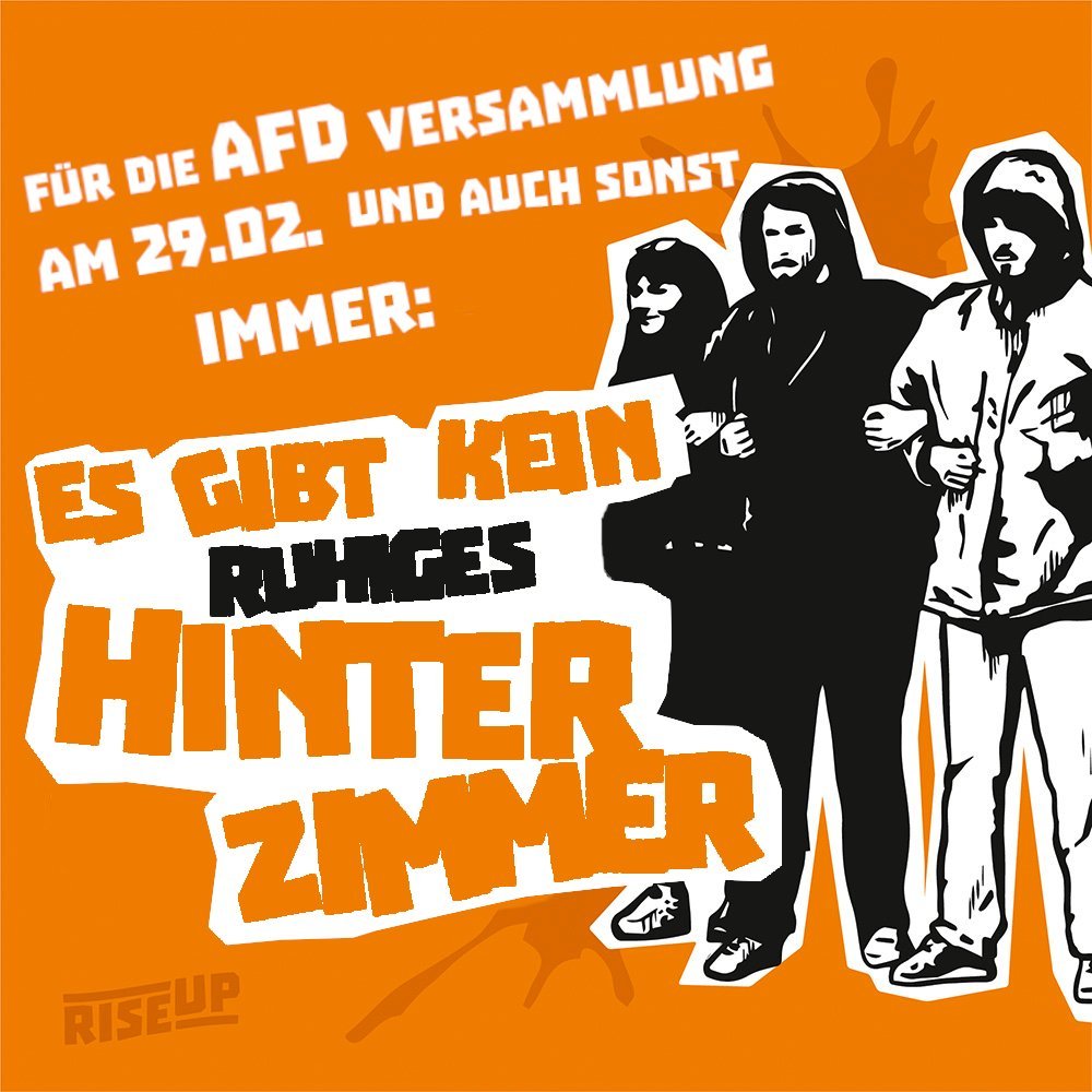 riseupduisburg's tweet photo. Nach dem rechtsterroristischen Anschlag von Hanau geht der Alltag der Akteur*innen des Rechtsrucks weiter. In Duisburg will die AfD sich nun erneut organisieren und diesen Samstag, 29. Februar, eine Mitgliederversammlung abhalten. #du2902 https://t.co/nTPj4mSnlw