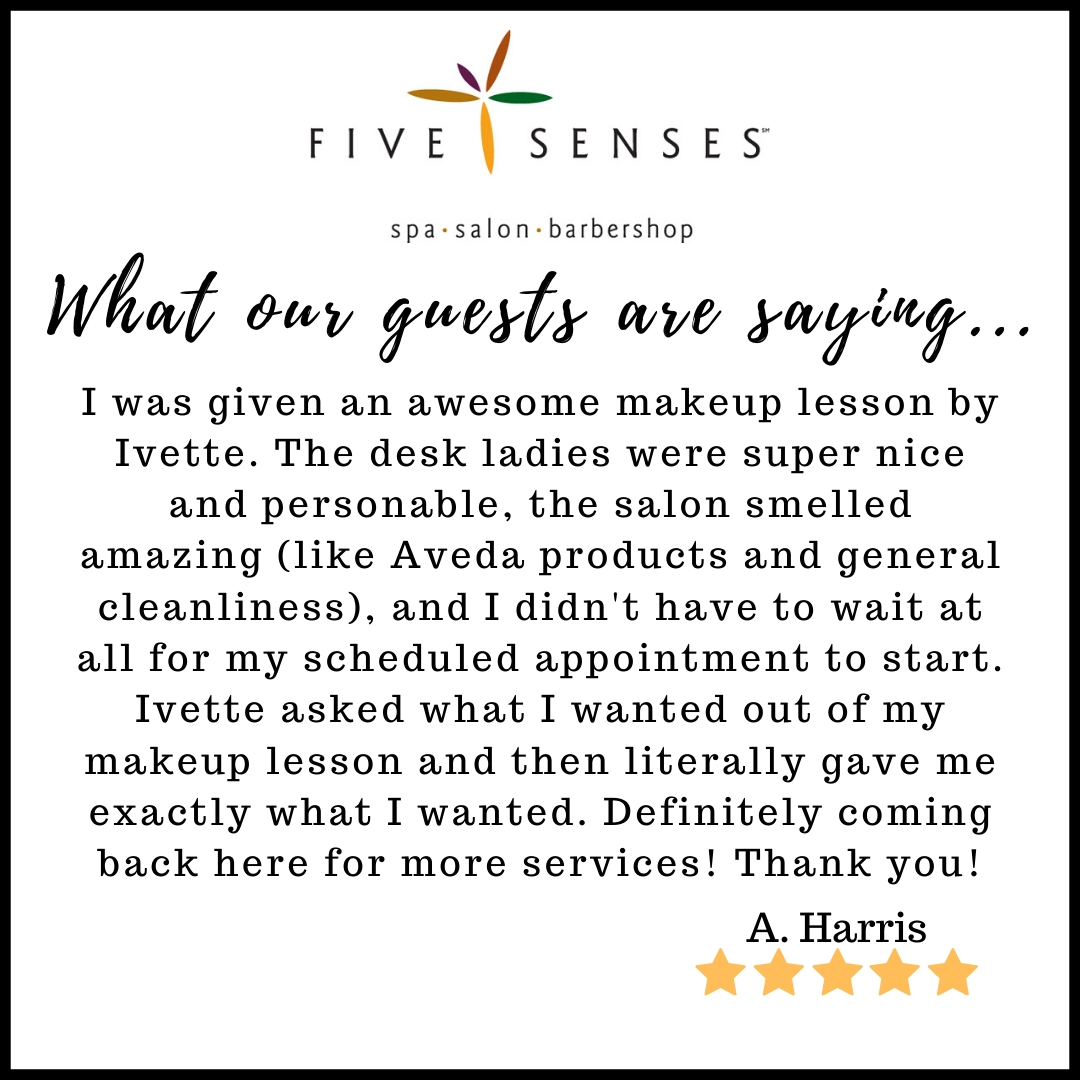 We are so glad you had an amazing experience with us at Five Senses! We look forward to seeing you soon. ⭐️

#fivesensespeoria #peoriail #spa #salon #aveda #avedalife #booknow #centralil #review #ravereview #thankyou