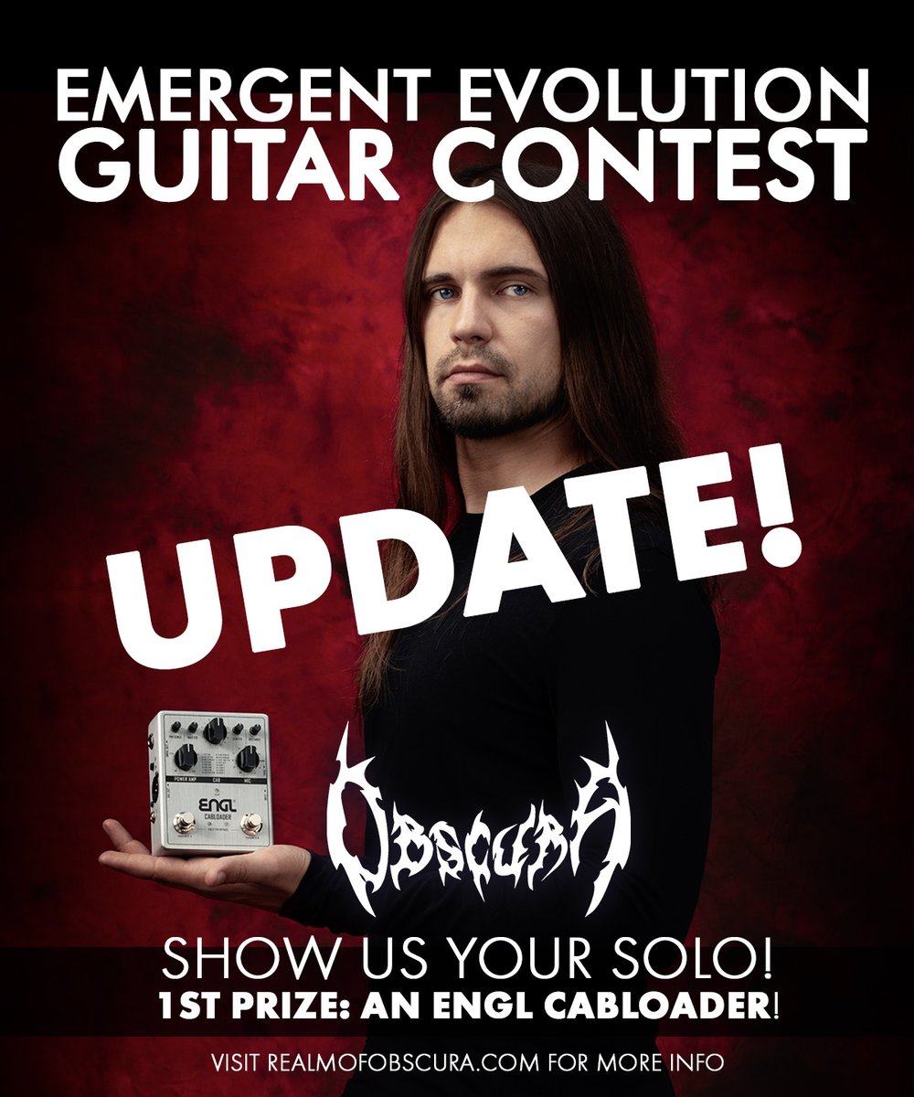 RealmofObscura's tweet photo. Important update on the #EmergentEvolution guitar contest! We've received over 100 videos with cool and creative guitar solos. This is the reason we decided to announce the winners after the tour that runs until the 7th of March.
Thanks for your patience!
#obscura https://t.co/byrJWEFR8u