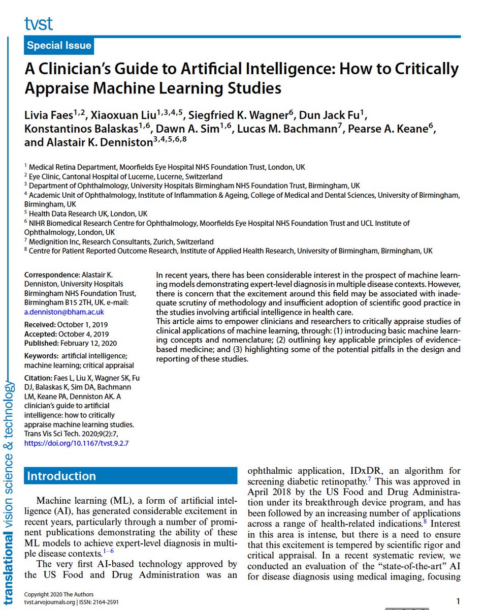<a href="/LancetDigitalH/">The Lancet Digital Health</a> <a href="/FaesLiv/">Livia Faes</a> <a href="/pearsekeane/">Pearse Keane</a> <a href="/NatMachIntell/">Nature Machine Intelligence</a> <a href="/james_y_zou/">James Zou</a> <a href="/abidlabs/">🍉 Abubakar Abid</a> <a href="/JAMA_current/">JAMA</a> <a href="/GoogleAI/">Google AI</a> <a href="/lhpeng/">Lily Peng, MD, PhD</a> I should have included this 4th outstanding paper from last week
tvst.arvojournals.org/article.aspx?a… #openaccess by <a href="/FaesLiv/">Livia Faes</a> <a href="/Denniston_Ophth/">Alastair Denniston</a> <a href="/pearsekeane/">Pearse Keane</a> (many also the authors of 1.), my bad, thanks <a href="/HarryCGoldberg/">Harry Goldberg</a> for the reminder