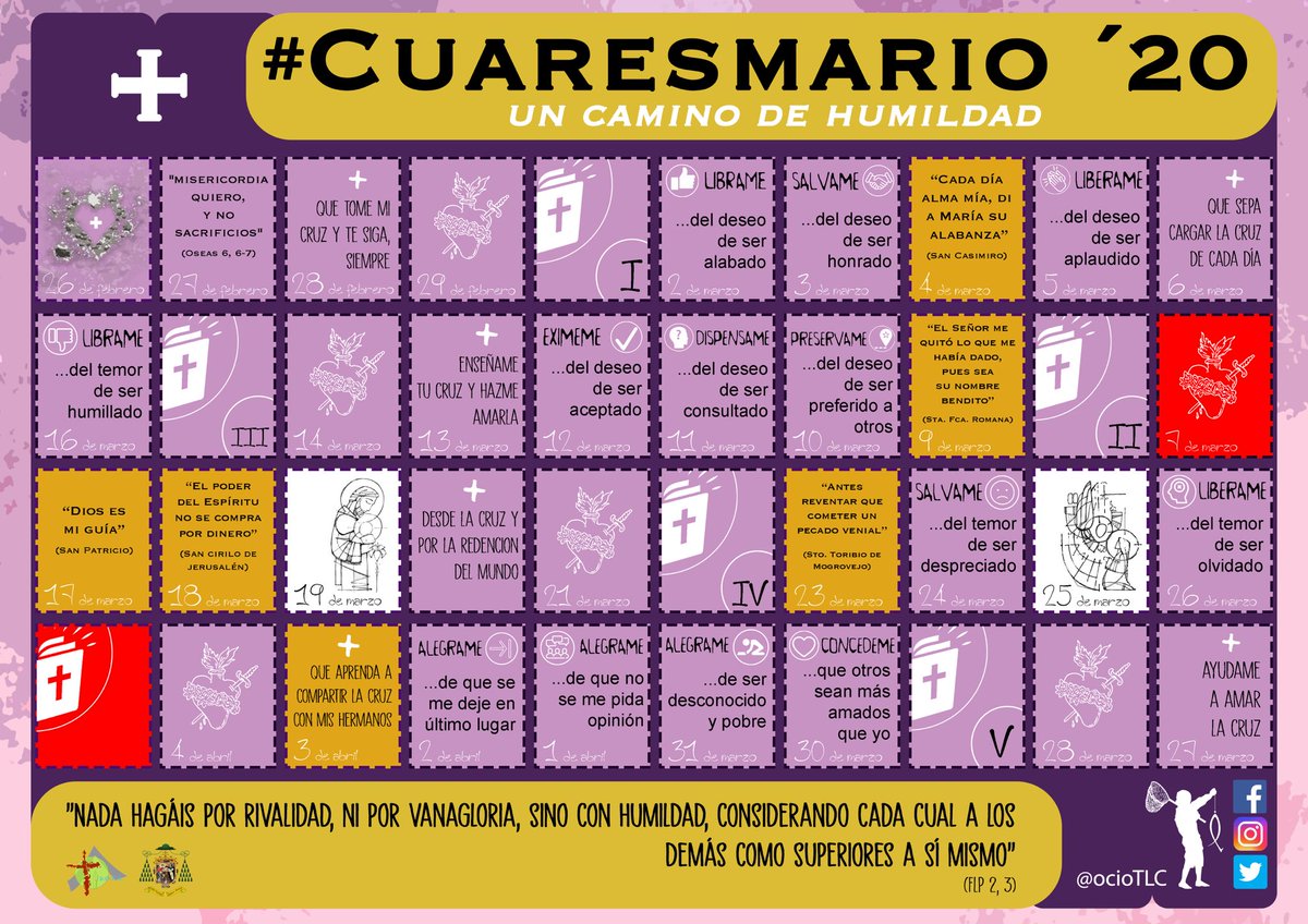 Te proponemos un camino muy particular para esta #Cuaresma2020... EL CAMINO DE LA HUMILDAD!!!! 
👉🏽 En secretariadootc@gmail.com te hacemos llegar tu calendario