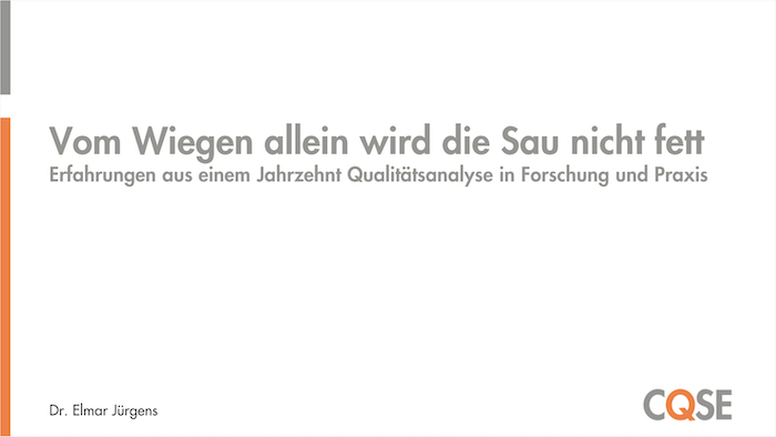 cqse's tweet image. .@ElmarJuergens hält seine #SE20 Keynote: &quot;Von Wiegen alleine wird die Sau nicht fett&quot;, heute, um 9 Uhr in Seminarraum 6. #Forschungstansfer #SoftwareQualität 

cqse.eu/en/blog/vortra…