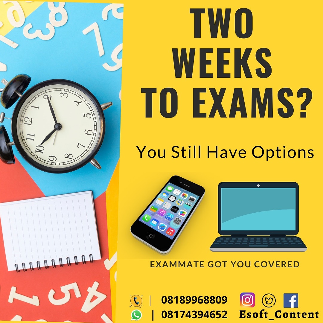 eSoftContent's tweet image. You still have options!
.
Count down to jamb exam, how ready are you ?
.
Exammate is ready, and has got you covered 
.
You can get the mobile or system app for Study 

#beststudysoftware 
#mylearningmate 
#StudyMate 
#ExamMate