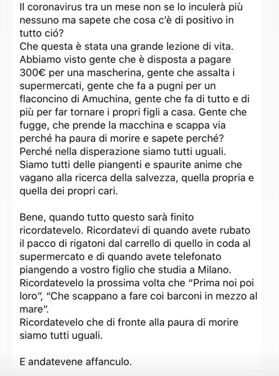 indiependent's tweet photo. Non so chi lo abbia scritto, ma mi ha fatto venire i brividi. #Coronaviriusitalia https://t.co/Yb4yX6gQ6e