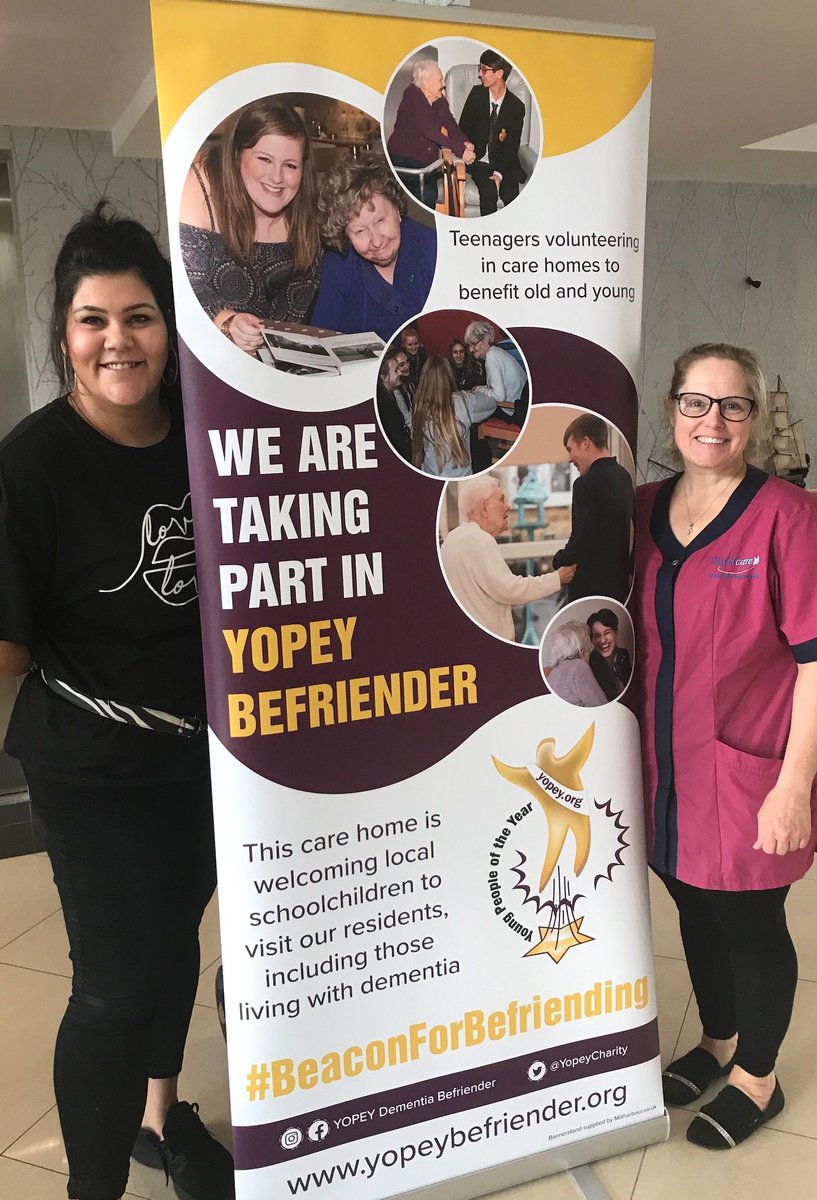 Latest care company to join YOPEY Dementia Befriender. Staff at Excel Care's St Fillans care home in #Colchester #Essex proudly stand by the new YOPEY bannerstand in their reception. @excelcareuk @YourColchester Thank you for grant @SaffronBS & @Essex_CF
