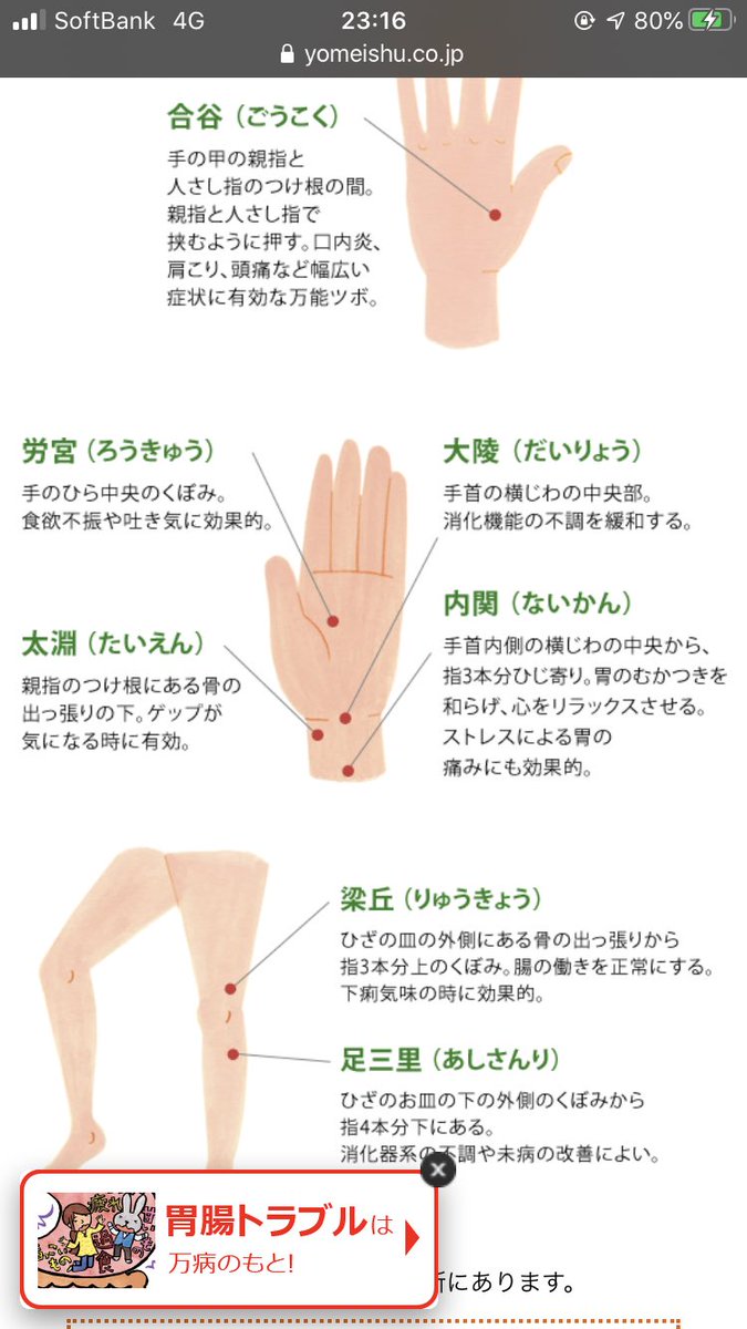 うたか 現実逃避中 En Twitter 吐き気が強すぎて病院でもらった薬も効かずに1時間もしないで起きちゃう夫に最後の手段でツボ マッサージやったら吐き気が治って寝た 養命酒さん このサイト作ってくれてありがとう 大陵と内関が気持ちよくて吐き気に効いたみたい