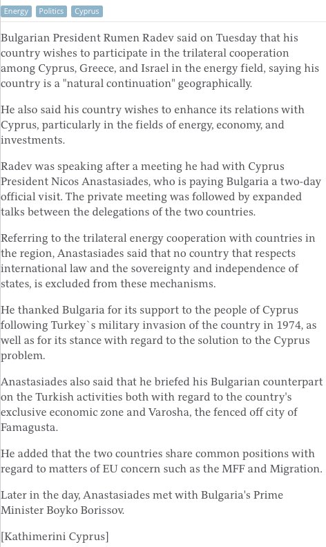 Bulgaria wants in on EastMed energy cooperation  http://www.ekathimerini.com/249923/article/ekathimerini/news/bulgaria-wants-in-on-eastmed-energy-cooperation  #energy  #diversification  #Turkey  #Cyprus  #Greece  #Israel  #Rumen  #Radev  #TurkStream  #Gazprom  #Russia  #USA