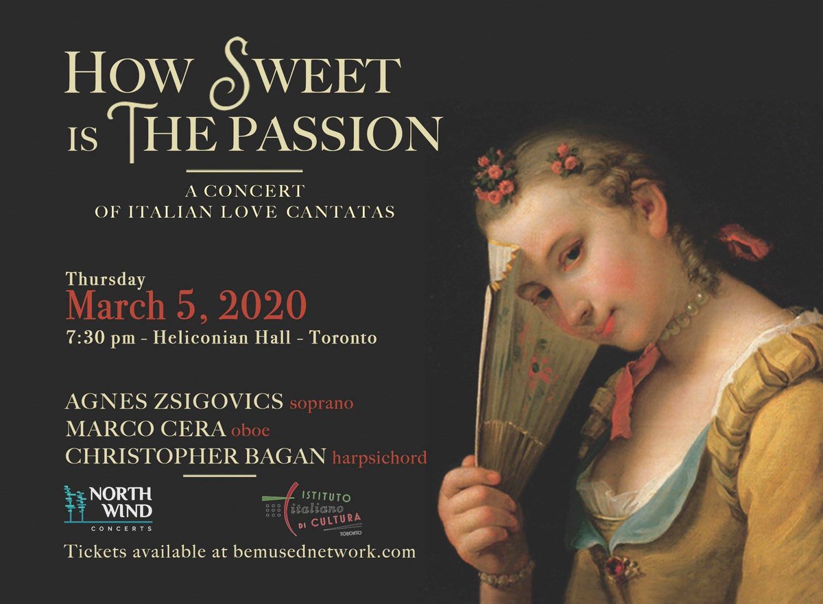 earlymusicTO's tweet photo. Mar 5 at 7:30 prog of mostly 18thC Italian music by #Lotti #Aldrovandini #Handel #Mancini, oboe sonata #Ferrandini, harpsichord solo #Frescobaldi #AgnesZsigovics soprano #MarcoCera oboe #ChristopherBagan harpsichord #HeliconianHall https://t.co/OwHYRdJl1f https://t.co/iGU9rh1hpA