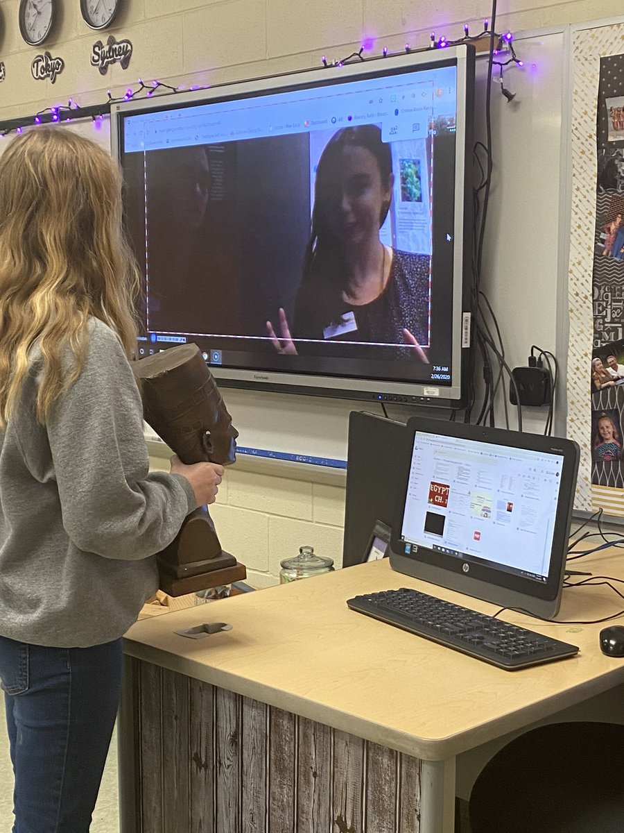 AndreaATimR6's tweet photo. My class just talked with specialist at the Anniston Museum of Natural History on Google Meet. They gave us an insider look at the Egypt exhibit. Students got to see two mummies, canopied jars and ask great questions.
#makinghistoryin401 @ccboe_news @WPMiddle @ExploreAMAG https://t.co/Gwi4LLrP63