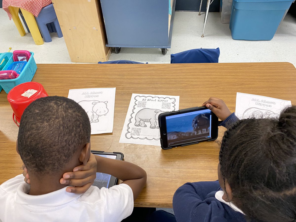 Kindergarten is working on their research projects! QR codes make linking kids safe videos accessible to student!