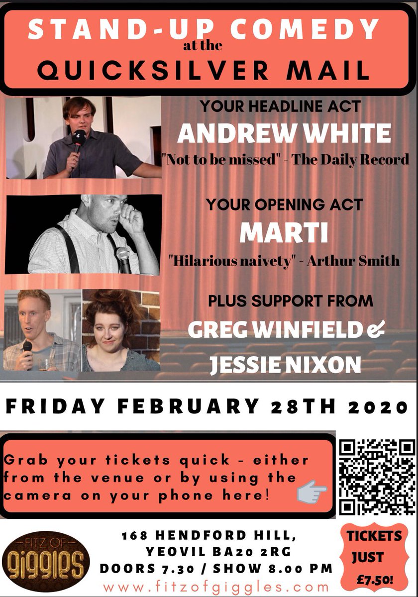 QuicksilverMail's tweet image. This Friday 28th February @ The Quicksilver Mail. Back by popular demand The Fitz of Giggles Comedy Night in our function room and The Mutter Slater Band in the Main bar after the show 🍻🎶😂🤣🥂