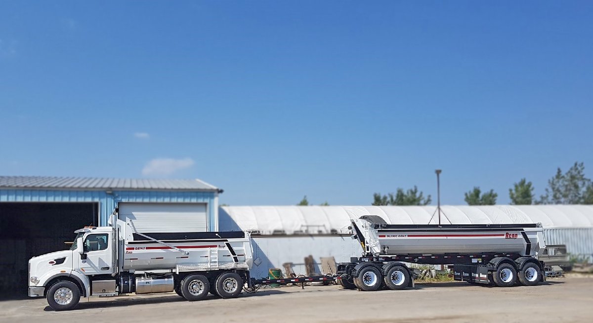 Very attractive looking set up with our RENN G2 series truck box install and RENN G2 wagon ready to work. #heavyhaul #trailer #heavyduty #hauling #hoist #truck #heavyequipment #tires #gravel #ppg #hardox #tarp #trucking #hardoxinmybody #lethbridge #rocks #aluminumwheels #renn