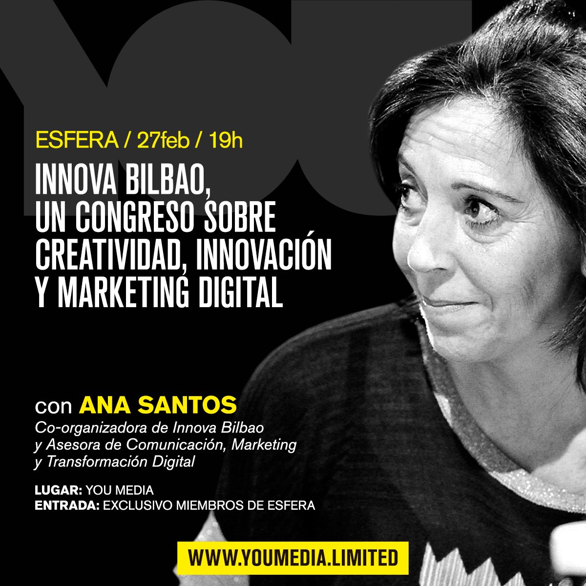 YOU_MEDIA's tweet photo. ESFERA I ¡Cuenta atrás! 🕐 Mañana celebraremos #Esfera . Emocionados esperamos a @eventosfera , consultora de #Comunicacion #Marketing y #TransformacionDigital para hablar sobre #Comunicacion2.0 🖤. Una ponencia de una gran profesional para grandes profesionales 🤘. https://t.co/LOcXZbDXDt