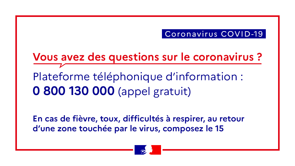 ☎️ Un numéro gratuit d’information sur le #Coronavirus #COVID19 est disponible 7 jours sur 7 de 8h00 à 21h00. Appelez le 0800 130 000 (appel gratuit).
