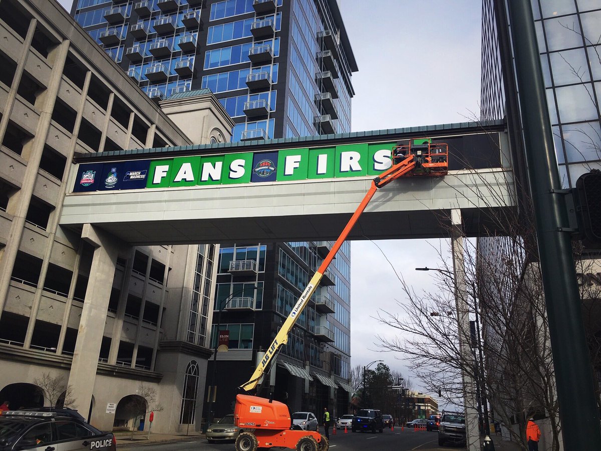 We were given the awesome opportunity to wrap this glass pedestrian bridge in Downtown Greensboro yesterday! Thank you @GreensboroSF for the opportunity, and @GSO_Police for the assistance while our install team made it happen.