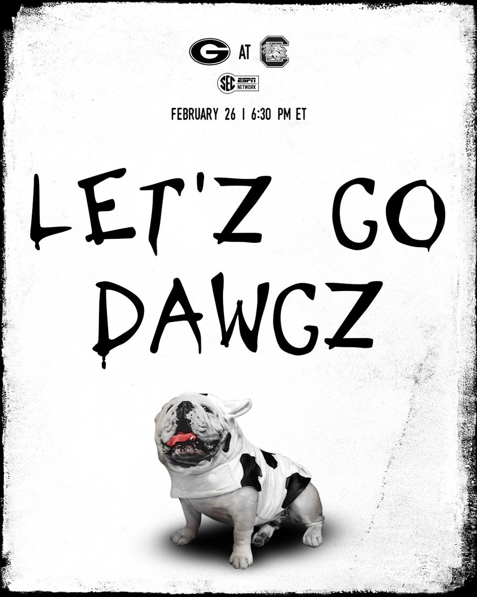 UGABasketball's tweet photo. 🐶 at 🐔

 @  South Carolina 
⌚ 6:30 p.m. ET
📍 Colonial Life Arena 

📊 https://t.co/hIUQB6PYU3
📺 https://t.co/I1twc3doSr
📻 https://t.co/qNWThxWQRu https://t.co/VZc2iQRGKF