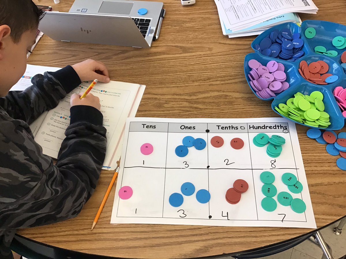 Comparing decimals with place value chips makes math so visual! <a href="/CBGaymanES/">George G. Gayman Elementary</a> <a href="/mif2020/">MIF2020</a>