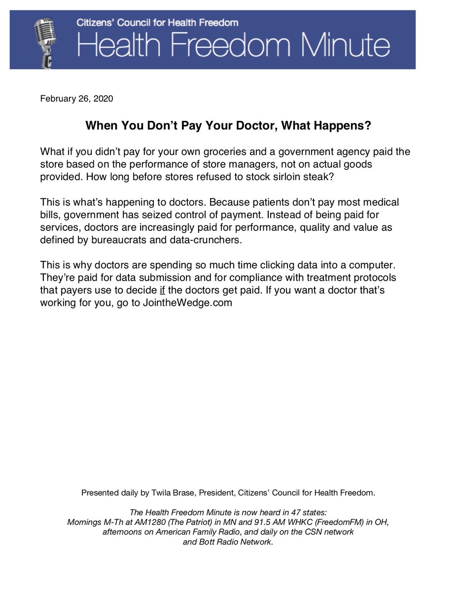 When You Don’t Pay Your Doctor, What Happens? | Listen to Today's HFM audio on CCHF's Homepage: cchfreedom.org