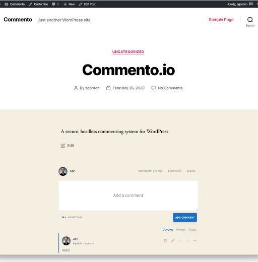 zgordon's tweet photo. Today in my exploration of Static and #Headless #WordPress tools at @StratticWeb I played around with @commento_io for secure, lightweight and styleable comments.

Since a WordPress plugin doesn't exist yet, I made one!

Introducing "WP Commento" #FUN  

https://t.co/qaj82z2GDr https://t.co/n1rwDKzXBo