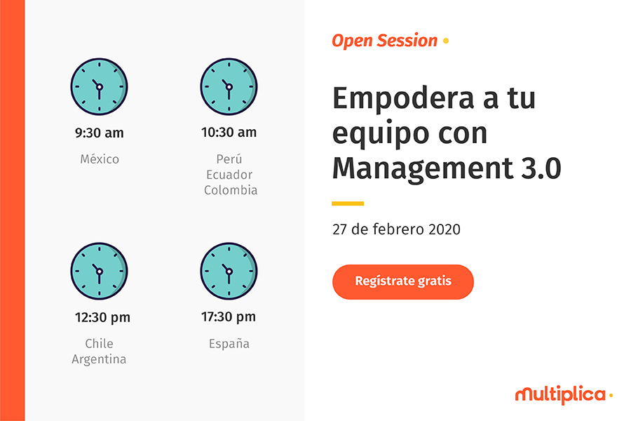 multiplica's tweet image. Alista tus alarmas porque mañana tenemos una nueva #OpenSessionMX con Guillermo Lechuga y Akira Bloise, donde hablaremos sobre cómo empoderar a tu equipo con Management 3.0. ¡No te la pierdas! Regístrate aquí: bit.ly/2P1ibWe