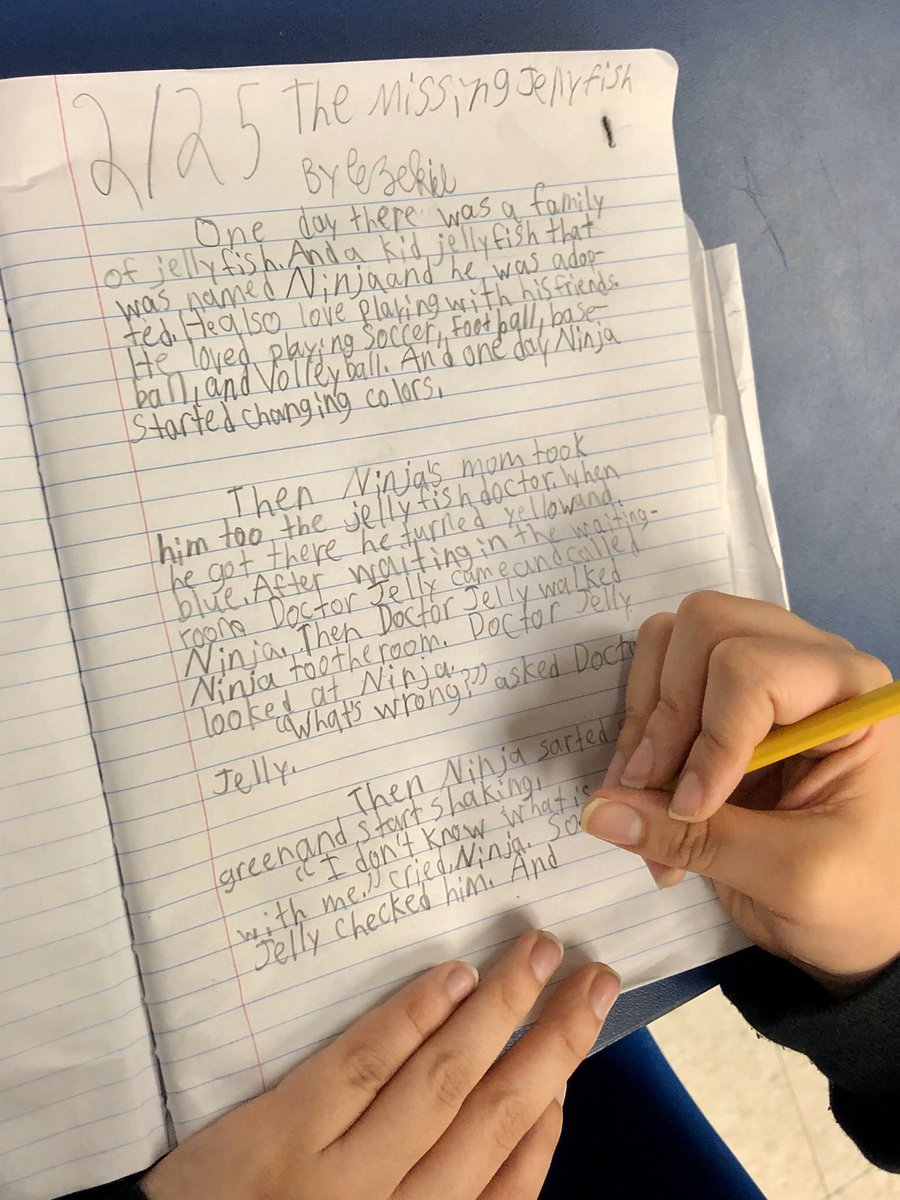 MrJacksonsWorld's tweet photo. Holy #writingengagement! After reading some fic/nonfic texts about #jellyfish & talking about different features of texts/genres, kids wrote their own version of a jellyfish text. Kids wrote stories, nonfiction articles after researching, graphic novels, plays, poems, and more! https://t.co/Fm1zw4BCMT