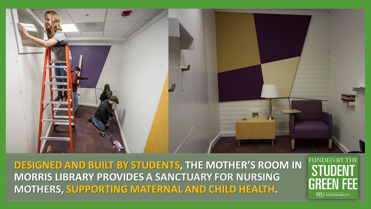 #SIU students designed and built a mother's room in Morris Library, giving them real-world collaborative experience with our campus operations team and supporting social, environmental, and economic sustainability. Support our students on #SIUDAY: siuday.siu.edu/greenfund