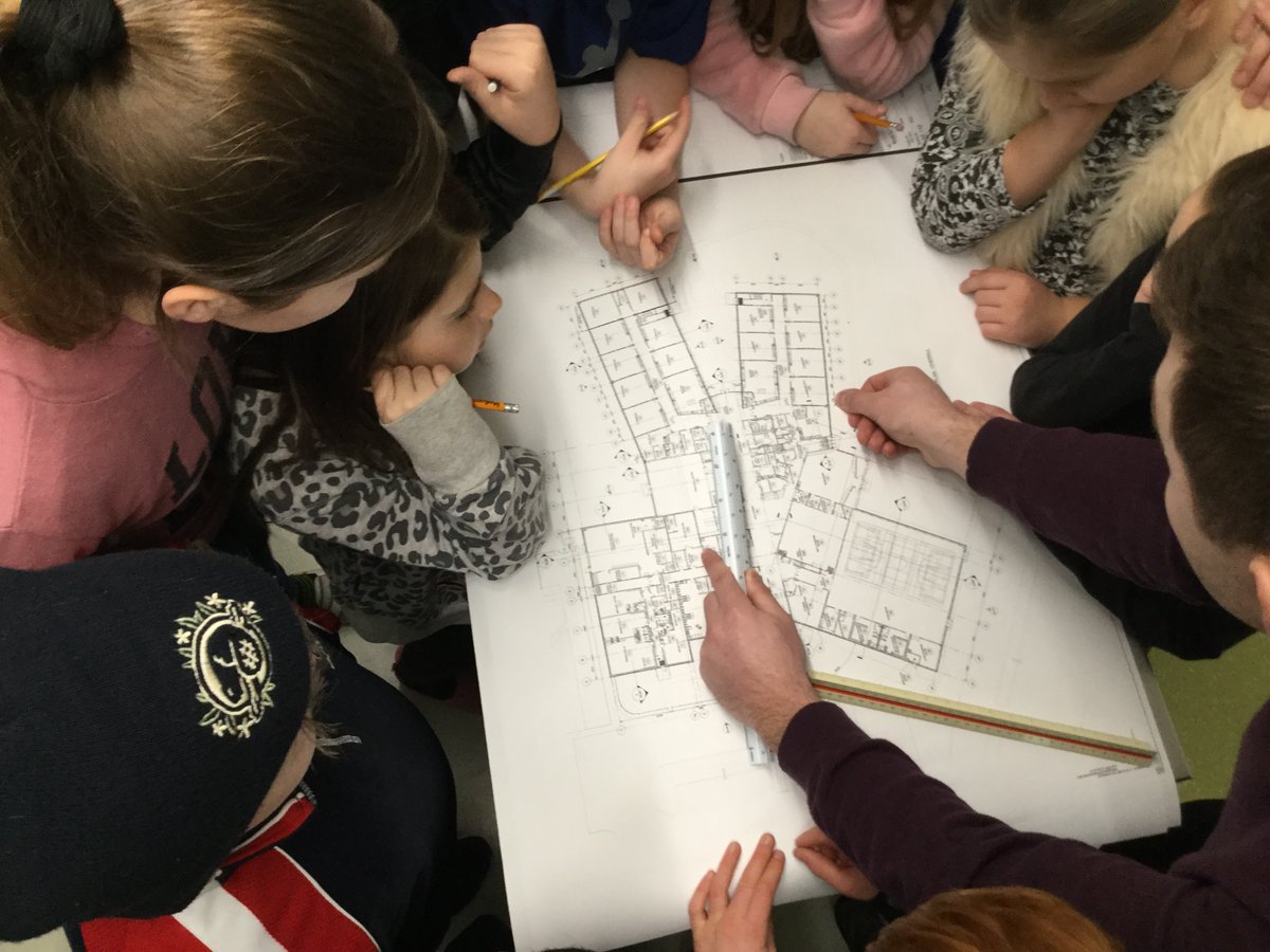 cityofsteinbach's tweet photo. City Engineers visited a Grade 5 class @clearspringhsd this week to explain what Engineering is and what Engineers do. The students did a scaling and measurement exercise which they got to try out on the construction drawings of their own school! #SchoolisCool #SteinbachMB https://t.co/qkki7WuQQl