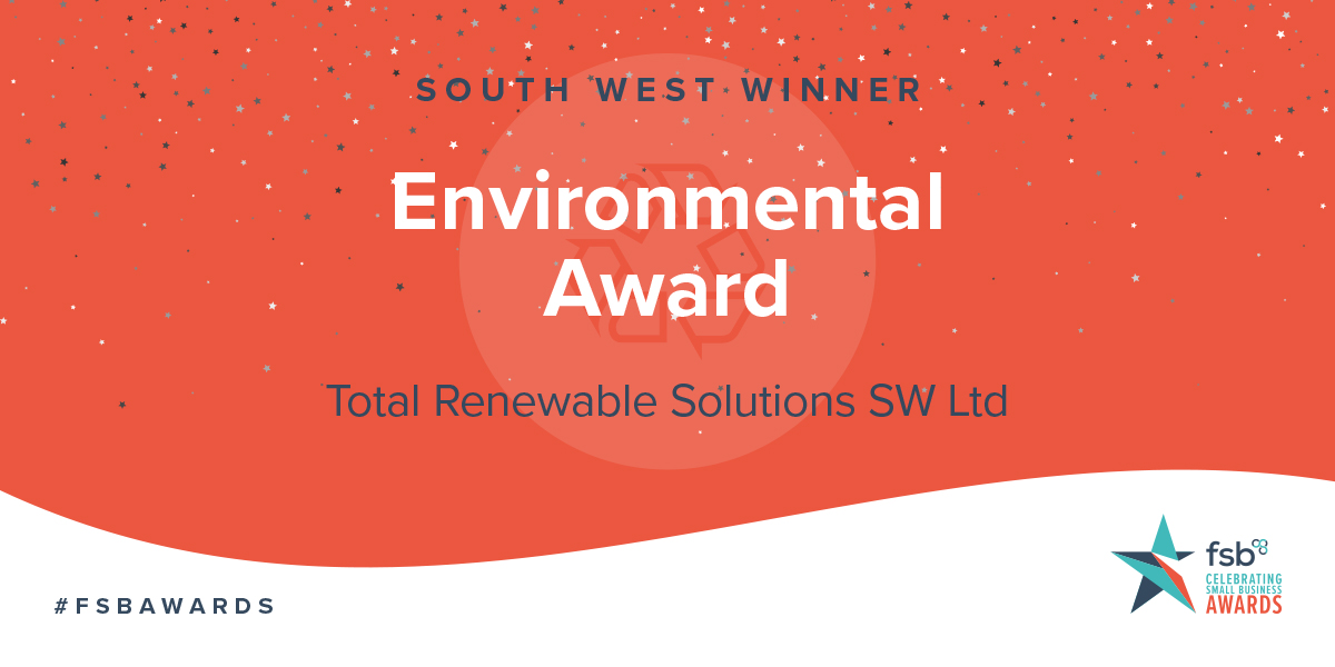 FSBSouthWest's tweet photo. #FSBAwards South West 2020 are pleased to announce the winner of our Environmental Award as Total Renewable Solutions SW Ltd #Somerset 

Good luck for the finals in London on 21 May 🤞 https://t.co/jelIT7TsCj