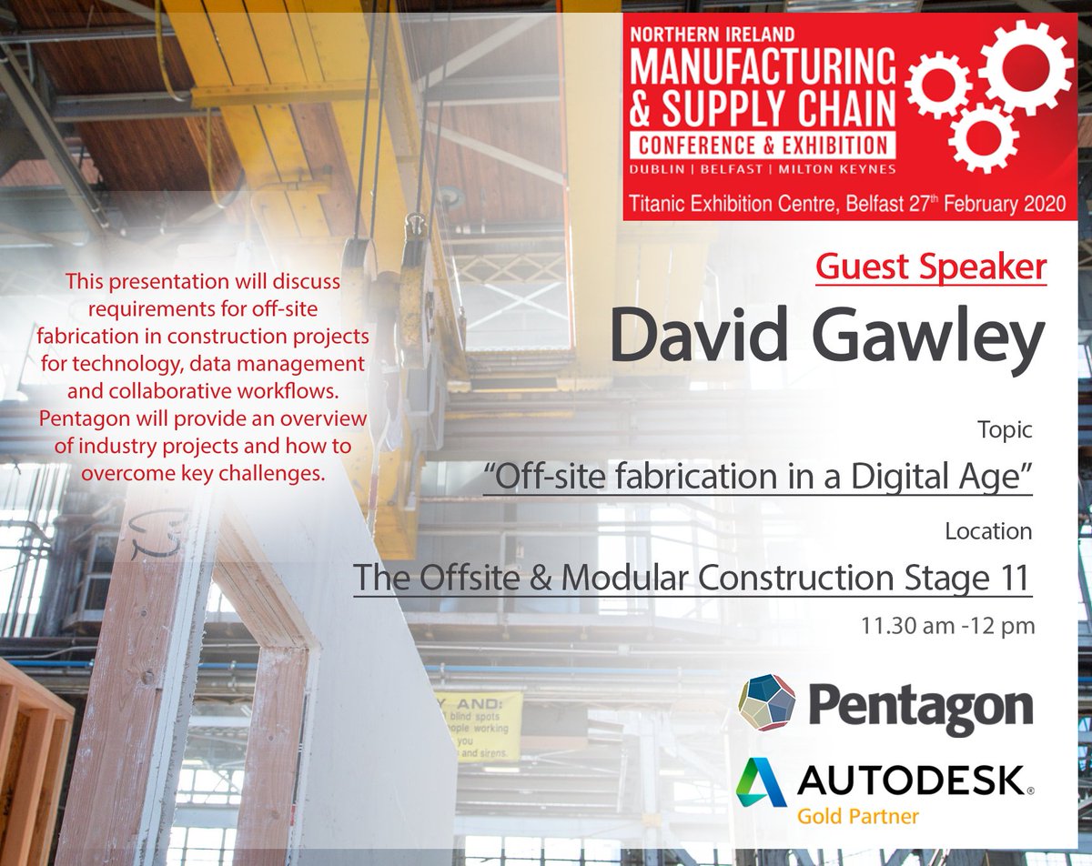 PentagonSol's tweet photo. Don't forget to visit stand E8 tomorrow and attend @NICADMAN talk on Offsite Fabrication at Stage 11 #ManufacturingExpoNI https://t.co/osbOhQJMvN