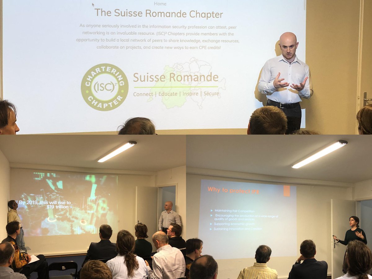 First member meeting for <a href="/isc2ch/">(ISC)² Chapter Suisse Romande</a> in #Geneva. Thanks to #SamiHaqqani and #SanazJavadi to present about #IntellectualProperty and #AwarenessTraining! #ISC2Suisse