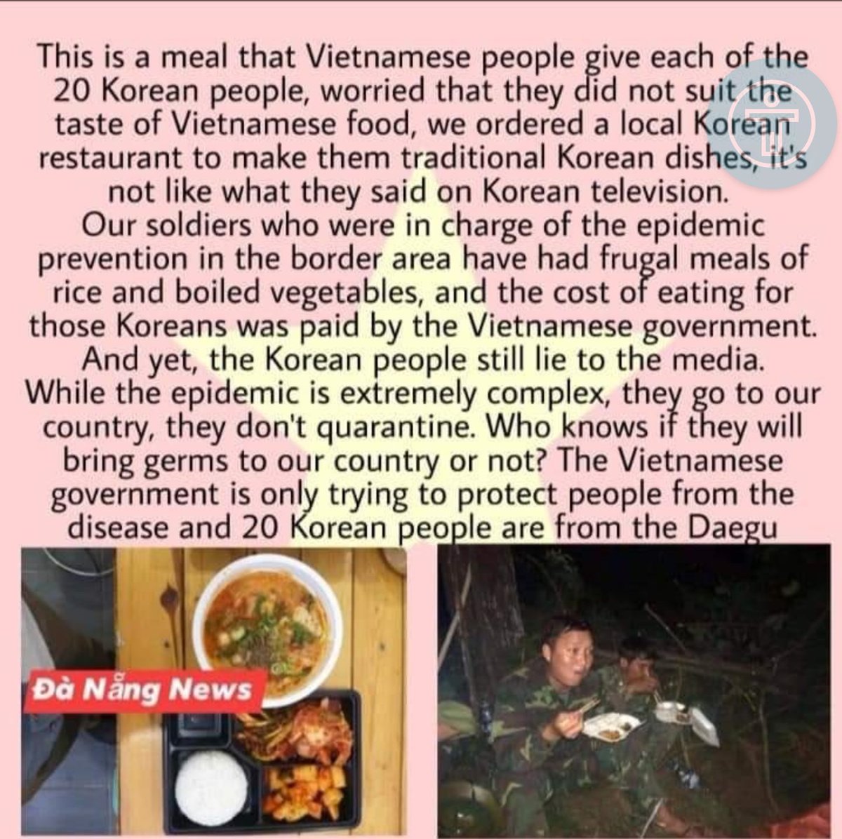 Elizzzer2's tweet photo. #KoreansApologizetoVietnam 
#YTN_사과해 binh lính nước chúng tôi ăn 1 suất cơm chỉ bao gồm cơm và rau không hơn ko kém , các bạn được chúng tôi phục vụ, thậm chí sợ không hợp khẩu vị , chúng tôi đã cung cấp suất cơm phù hợp khẩu vị các bạn ! Hãy ngẫm lại đi!! https://t.co/8pzSKPIAZc